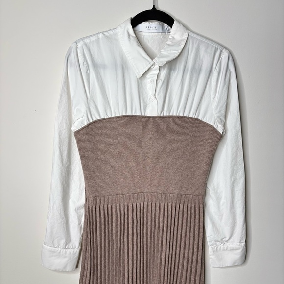 Eb Luxe Maxi Dress Elegant Two-Tone Pleated Sweater Dress Long Sleeve - Picture 4 of 7